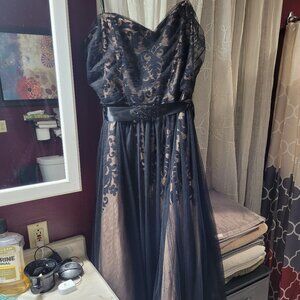 Champagne and black overlay gown